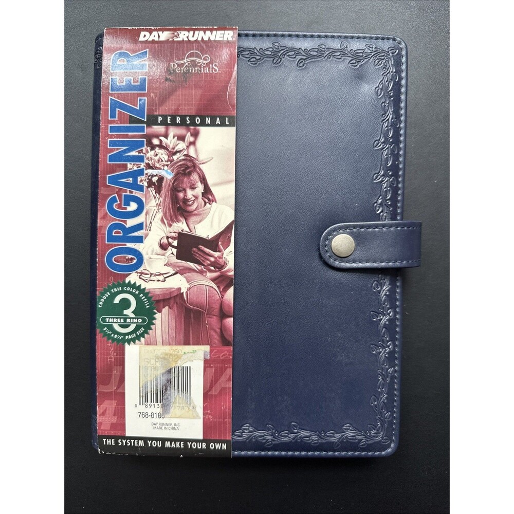 Vintage Perennials Navy Personal Organizer Planner Day Runner 9.5" X 7" Unused